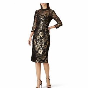 RACHEL Rachel Roy Black and Gold Floral Dress